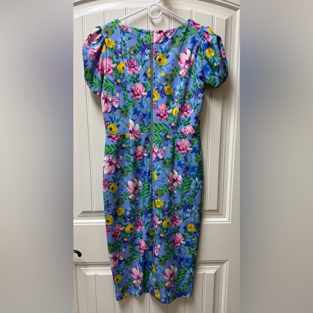 LN EASTER WOMENS MEDIUM (bust 38”) ALEXIA ADMOR ODETTE BLUE FLORAL SHEATH DRESS - Picture 4 of 4